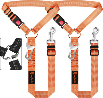 Removable Dog Seat Belt Harness for Car, 3 in 1 Pet Dog Car Seatbelt Leash, Retractable Restraint Secures to Vehicle Headrest & Adjustable Reflective Bungee Dog Seatbelt Tether, Blue and Black