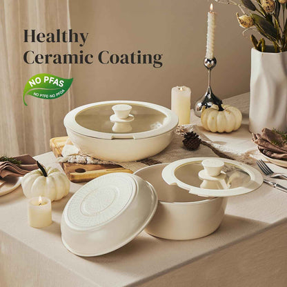 Redchef Ceramic Pots and Pans Set, Nonstick Kitchen Cookware Set with Detachable Handle, Non Toxic Cookware Set 16pcs, PFAS PFOA & PTFE Free, RV Ceramic Cookware for Camping, Dishwasher/Oven Safe