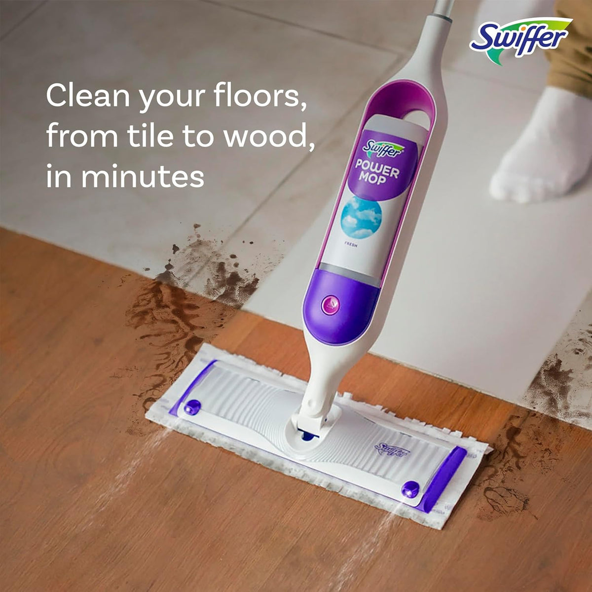 Swiffer PowerMop Multi-Surface Mop Kit for Floor Cleaning, Includes PowerMop, 2 Mopping Pad Refills, 1 Cleaning Solution with Fresh Scent and 2 Batteries - Rayz Mart