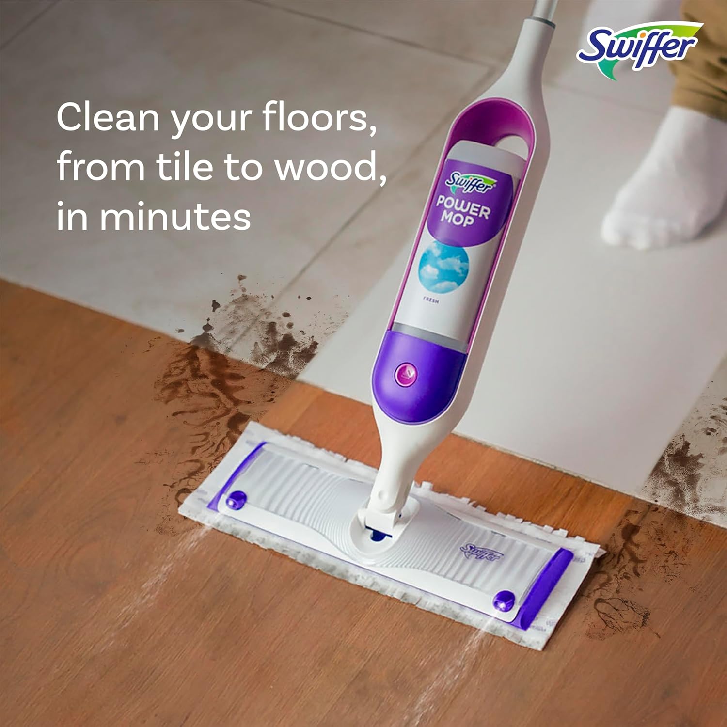 Swiffer PowerMop Multi-Surface Mop Kit for Floor Cleaning, Includes PowerMop, 2 Mopping Pad Refills, 1 Cleaning Solution with Fresh Scent and 2 Batteries - Zynora