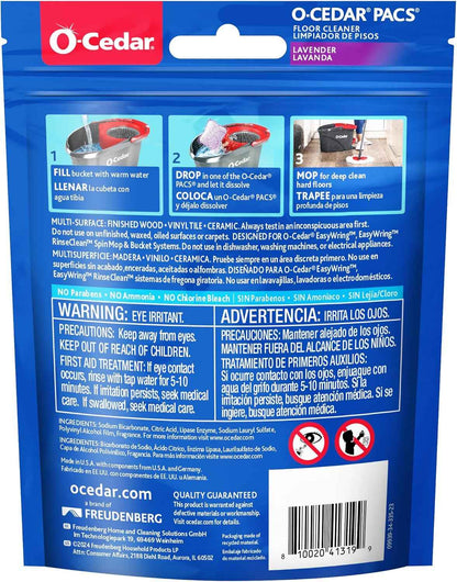 O-Cedar PACS Hard Floor Cleaner, Lavender Scent 10 Count (1-Pack) | Made with Naturally-Derived Ingredients | Safe to Use on All Hard Floors | Perfect for Mop Buckets