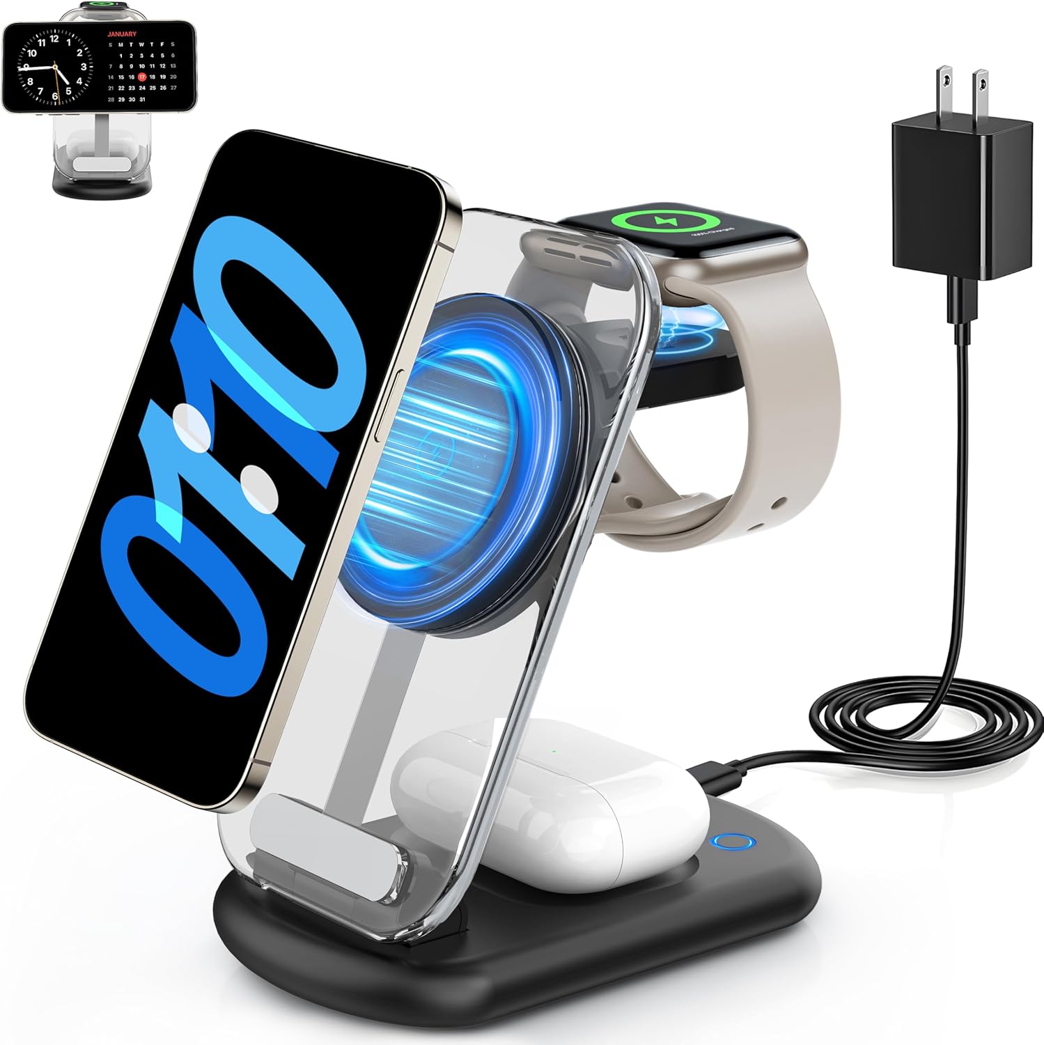 2025 Traveling Wireless Mag-Safe Fast Charging Station,Magnetic 3 in 1 Charger with Light for iPhone 17 16 15 14 13 12 Pro Max Plus,Apple Watch& Air pods 4 3 2 Pro-Gifts for Wife & Husband(White) - Zynora