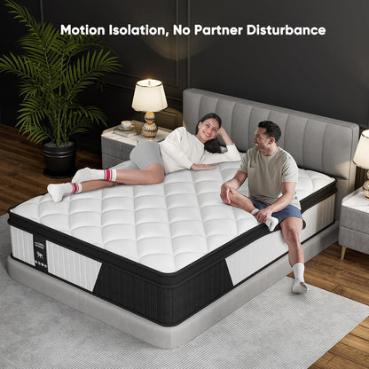 12 Inch King Size Mattress - 2025 Upgraded Hybrid Cooling Gel Memory Foam & Pocket Coils, Medium Firm Mattress in a Box for Back Neck Pain Relief, Motion Isolation, Edge Support, Breathable, White