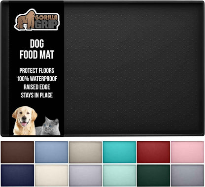 GORILLA GRIP 100% Waterproof Raised Edge BPA Free Silicone Pet Feeding Mat, Dog Cat Food Mats Contain Spills Protects Floors, Placemats for Cats and Dogs Water Bowl, Pets Accessories 18.5x11.5 Gray