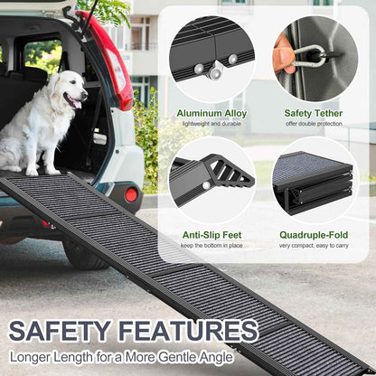 Dog Ramp for Car 63" Long & 17" Wide Portable Dog Ramps for Large Dogs with Non-Slip Rug Surface Dog Car Ramp for SUV Car & Truck, Folding Dog Ramp Up to 250LBS