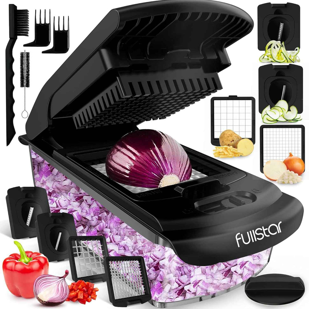 Fullstar The Original Pro Chopper - Vegetable Chopper and Spiralizer, Food Chopper with Container, Fruit Slicer, Kitchen Gadgets & Accessories, Home Essentials (4 in 1, White)