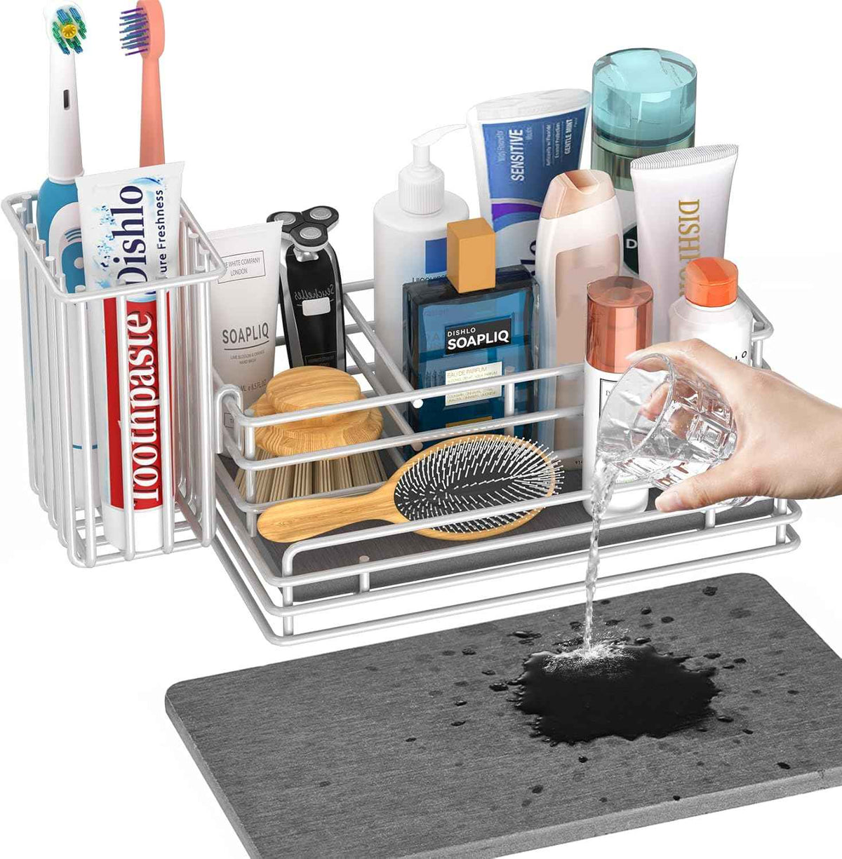Yofidra Kitchen Sink Caddy: Sink Sponge with Instant Drying Stone, Metal Stainless Steel Dish Sponge Holder Basket for Sponges, Scrubbers, Soap, 9.5" X 5.5" X 5.7" Home Decor Storage and Organization