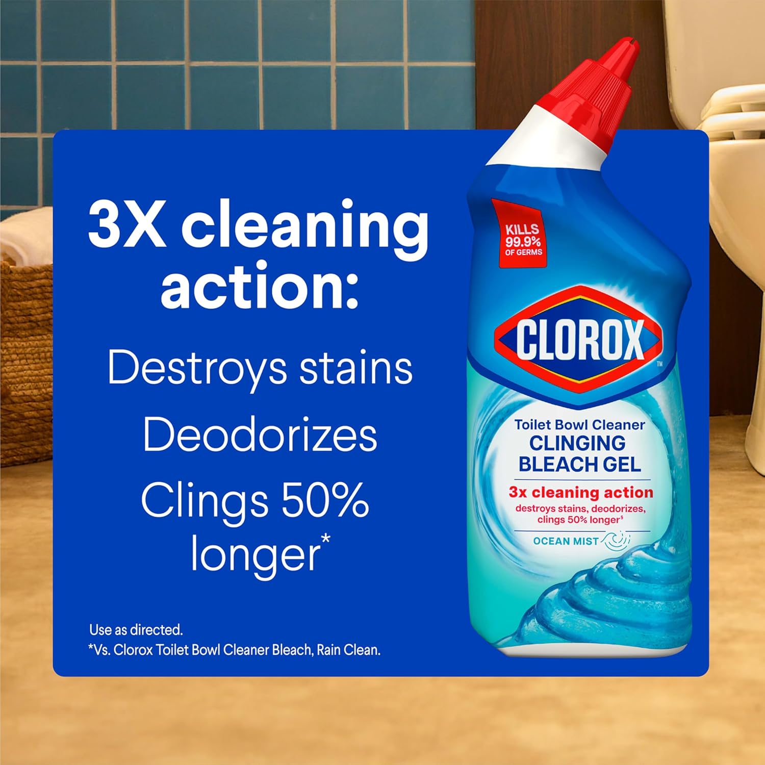 CLOROX Toilet Bowl Cleaner Clinging Bleach Gel, Ocean Mist, 24 Fl Oz, Pack of 2 (Package May Vary) - Zynora