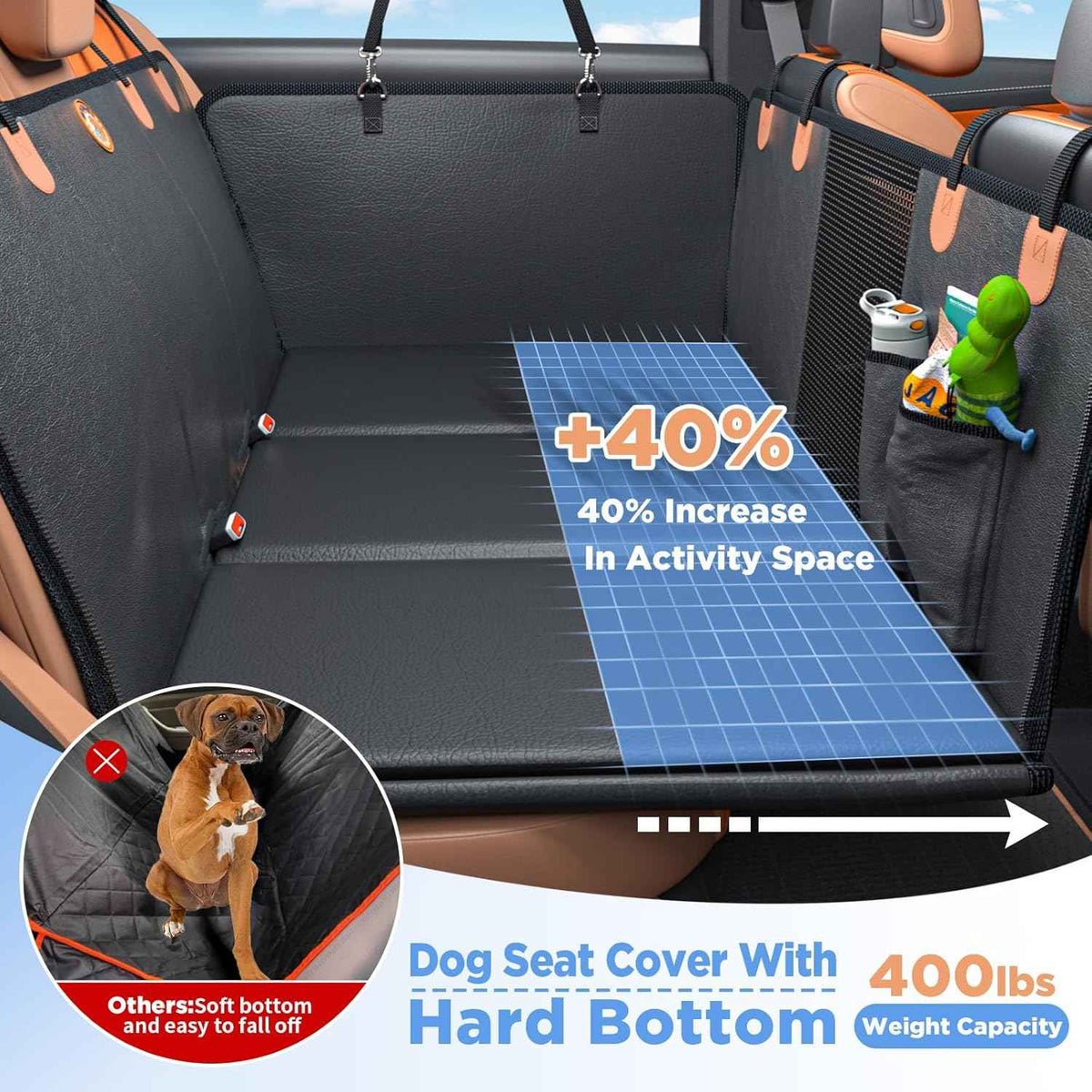 Back Seat Extender for Dogs, Waterproof Dog Car Seat Cover for Back Seat with Hard Bottom, 2026 Upgraded Material, Anti Scratch, Safer, Easy to Use and Clean, Holds 400lbs