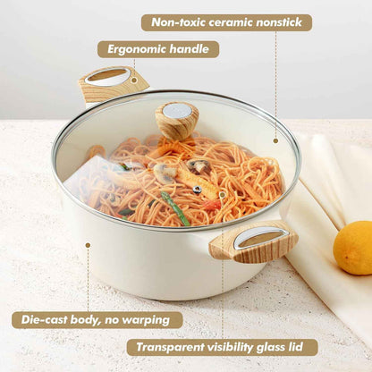 SENSARTE Ceramic Nonstick Stock Pot with Lid, 2.6/4.5/6.6/8.5 QT Soup Pot Casserole Pot, Non-toxic Healthy Pasta Pot, Large Cooking Pot Stew Pot, Induction Compatible, PFOA PFAS PTFE Free, White