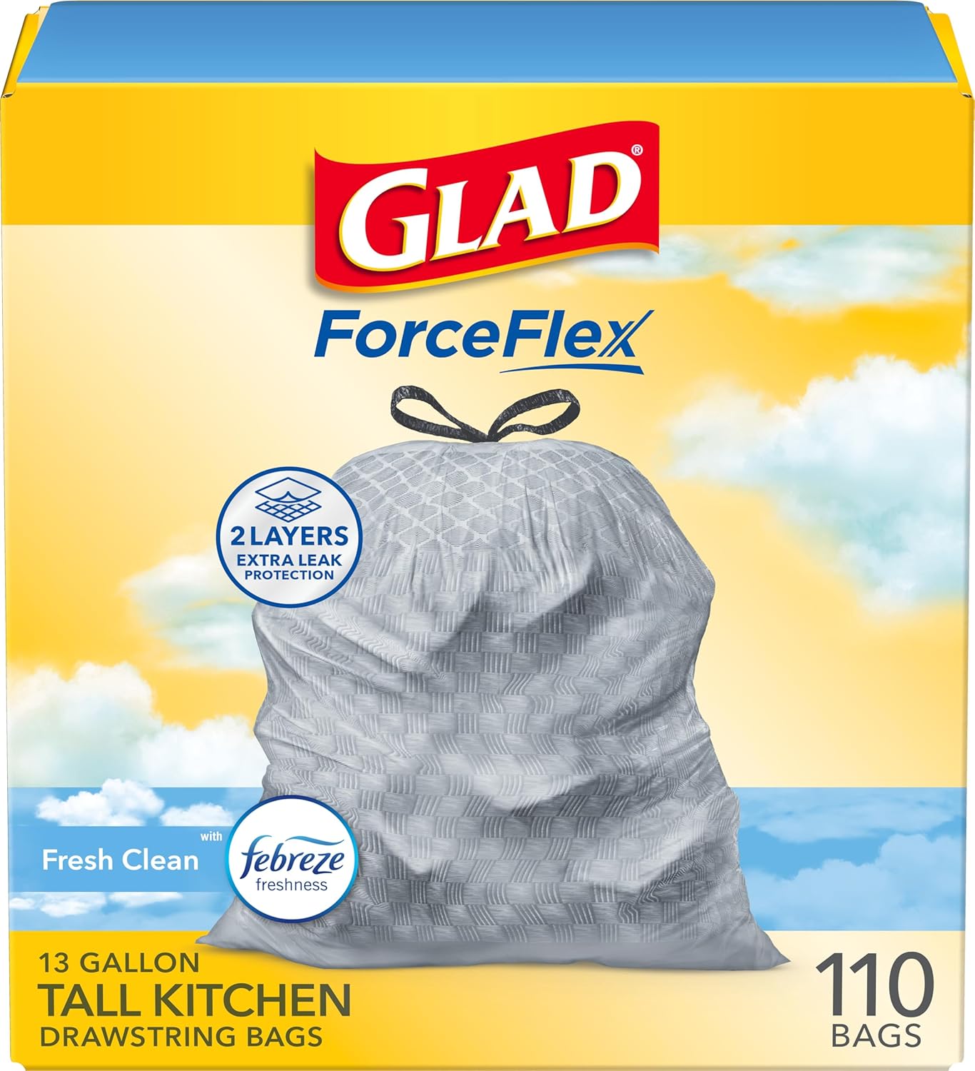 Glad ForceFlex Tall Kitchen Trash Bags, 13 Gallon, Gain Fresh Clean, 40 Count (Package May Vary) - Zynora