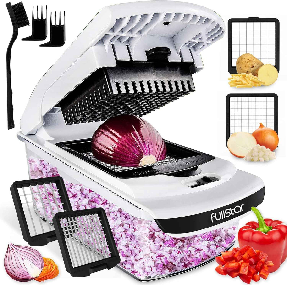 Fullstar The Original Pro Chopper - Vegetable Chopper and Spiralizer, Food Chopper with Container, Fruit Slicer, Kitchen Gadgets & Accessories, Home Essentials (4 in 1, White)