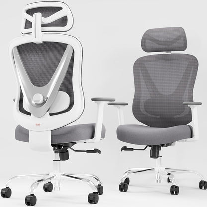 Ergonomic Mesh Office Chair - 3D Adjustable Lumbar Support & 3D Armrests, V-Shaped Back, Adjustable Desk Chair for Office & Home, White
