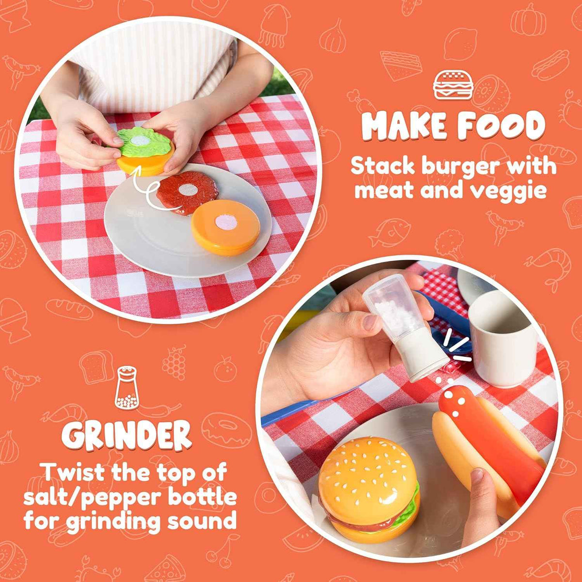 JOYIN 34 PCS Kitchen Toy Set, BBQ Play Grill, Cooking Toy Set, Little Chef Play, Kids Grill Playset Interactive BBQ for Kids with Light & Sound, Christmas Birthday Gift for 2 3 4 Year Old Boys Girls