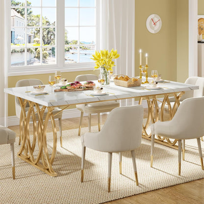 Tribesigns Modern Dining Table, 63" Large Kitchen Table for 4-6 People, Unique Rectangular Dinner Table Kitchen & Dining Room Furniture with Faux Marble Tabletop and Geometric Legs