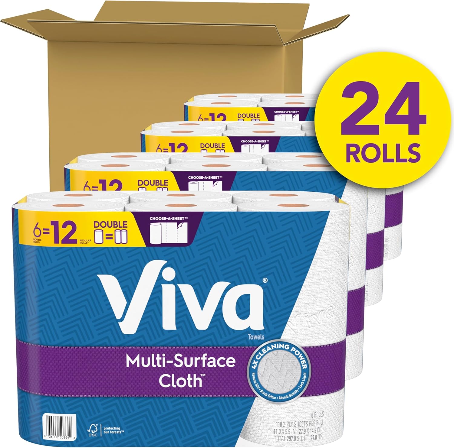 Viva Multi-Surface Cloth Paper Towels, 24 Double Rolls, 110 Sheets Per Roll (4 Packs of 6) - Zynora