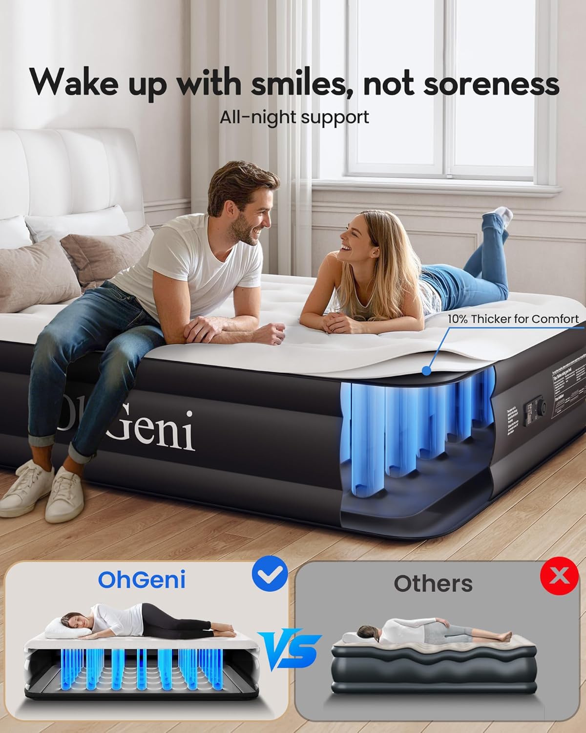 Air Mattress Queen with Built in Pump, Inflatable Mattress Blow Up Mattress 18 Raised Comfort,Upgraded Surface Portable Bed, Air Bed for Home, Guest, Camping, Colchone Inflable, 650 lbs