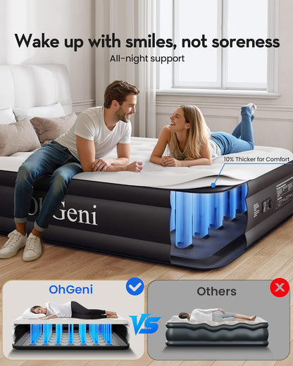 Air Mattress Queen with Built in Pump, Inflatable Mattress Blow Up Mattress 18 Raised Comfort,Upgraded Surface Portable Bed, Air Bed for Home, Guest, Camping, Colchone Inflable, 650 lbs