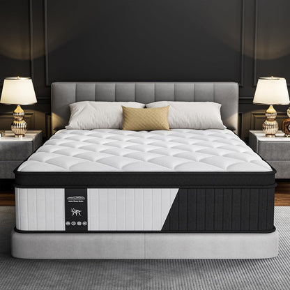 12 Inch King Size Mattress - 2025 Upgraded Hybrid Cooling Gel Memory Foam & Pocket Coils, Medium Firm Mattress in a Box for Back Neck Pain Relief, Motion Isolation, Edge Support, Breathable, White