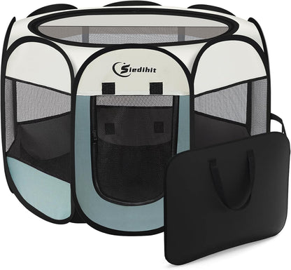 Dog Cat Playpen, Puppy Pet Playpen Indoor for Small Dog Crate Tent Cage Outdoor, Portable Pop Up Dogs Enclosure Kennel with Carrying Case for Dogs/Cats/Rabbits(Grey, Small