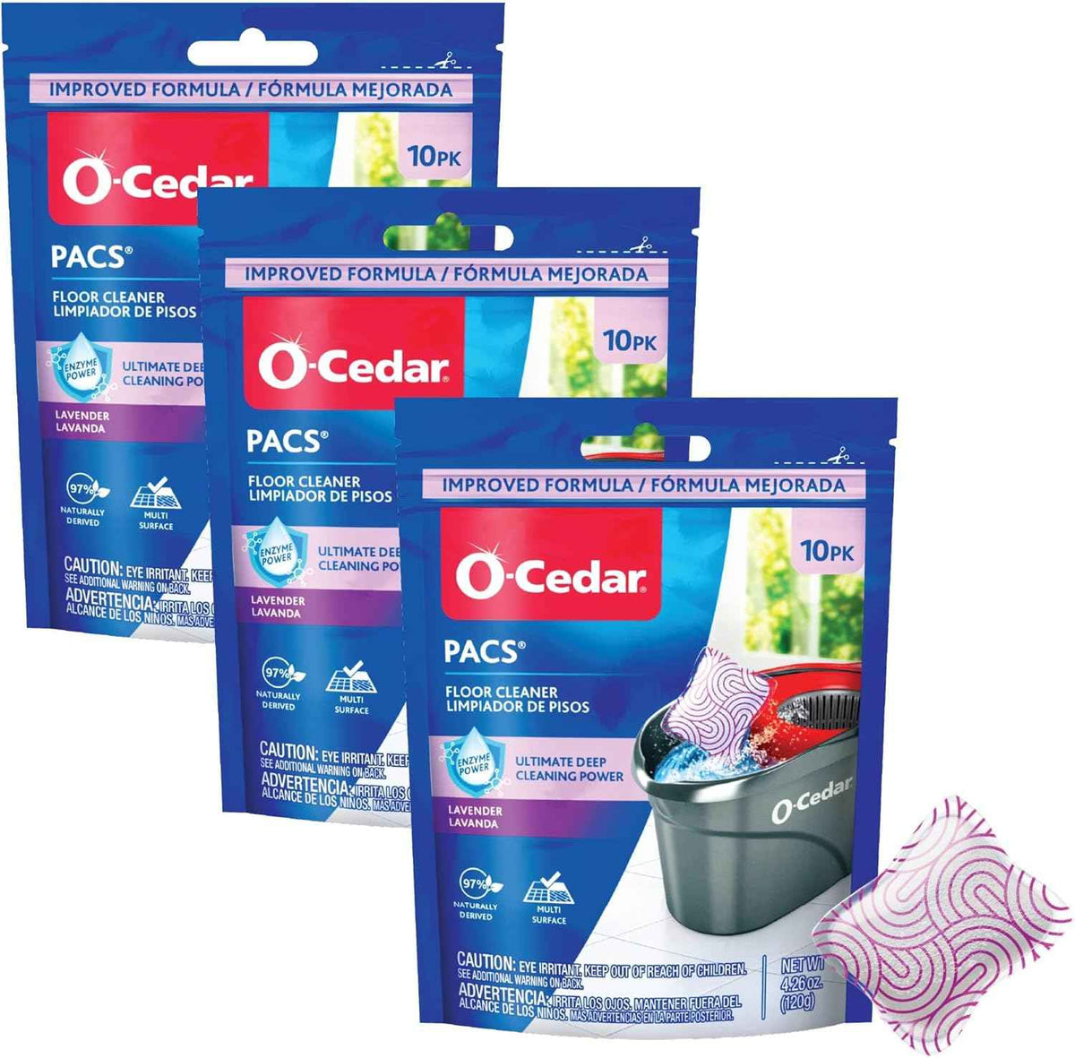 O-Cedar PACS Hard Floor Cleaner, Lavender Scent 10 Count (1-Pack) | Made with Naturally-Derived Ingredients | Safe to Use on All Hard Floors | Perfect for Mop Buckets