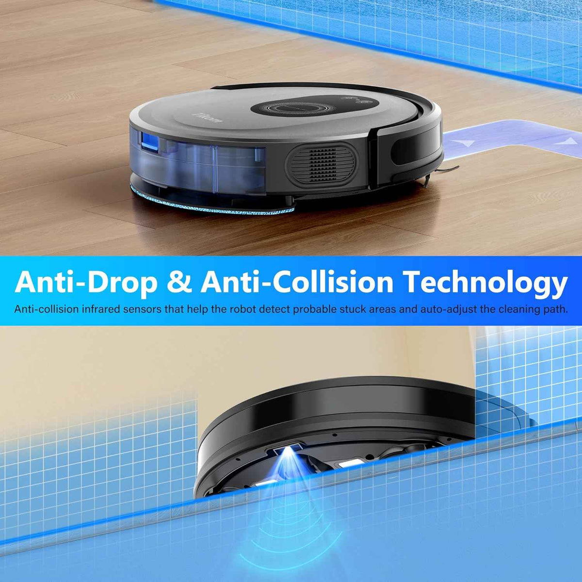 Tikom Robot Vacuum and Mop Combo, 5000Pa Robotic Vacuum Cleaner, 150 Min Max, App & Remote Control, Ideal for Hard Floor, Carpet, Pet Hair, Self-Charge(G8000 Max)