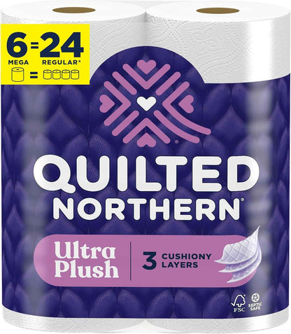 Quilted Northern Ultra Plush Toilet Paper, 6 Mega Rolls = 24 Regular Rolls, 3 Ply Soft Toilet Tissue | 3X Thicker*, Ultra Soft