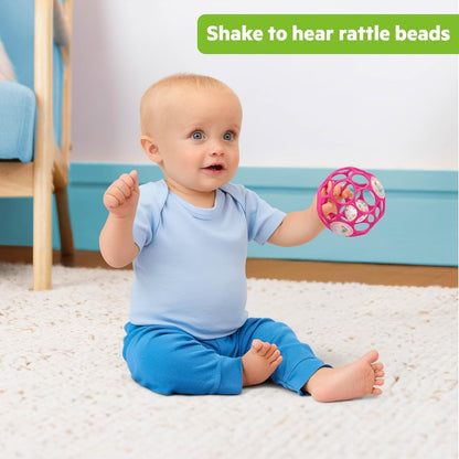 Bright Starts Oball Easy-Grasp Baby Rattle Ball, Pink, Ages Newborn and Up, 4 Inches