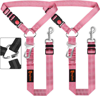 Removable Dog Seat Belt Harness for Car, 3 in 1 Pet Dog Car Seatbelt Leash, Retractable Restraint Secures to Vehicle Headrest & Adjustable Reflective Bungee Dog Seatbelt Tether, Blue and Black