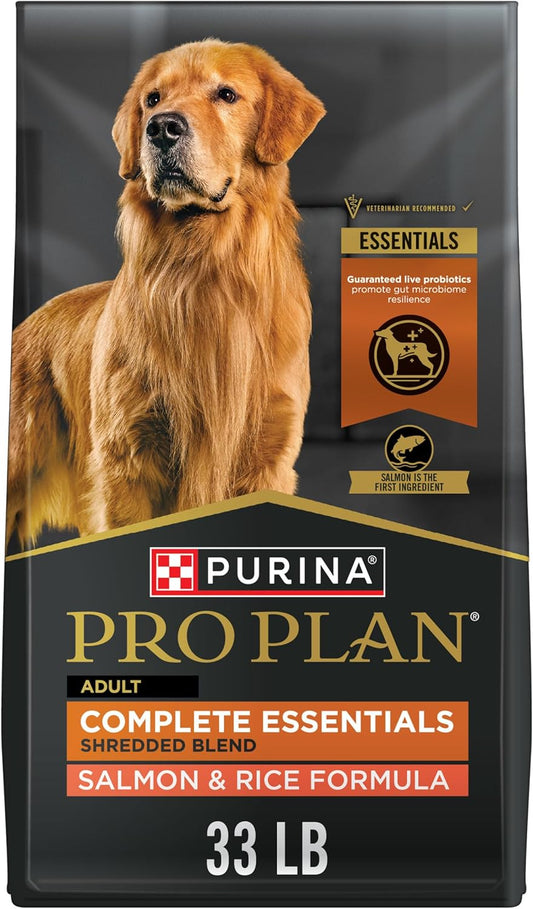 Purina Pro Plan Complete Essentials Shredded Blend Salmon and Rice Dog Food Dry Formula with Probiotics for Dogs - 33 lb. Bag