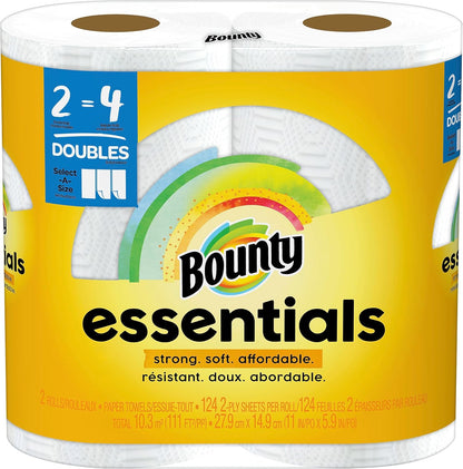 Bounty Essentials Select-A-Size Paper Towels, White, 2 Triple Rolls = 6 Regular Rolls - Rayz Mart