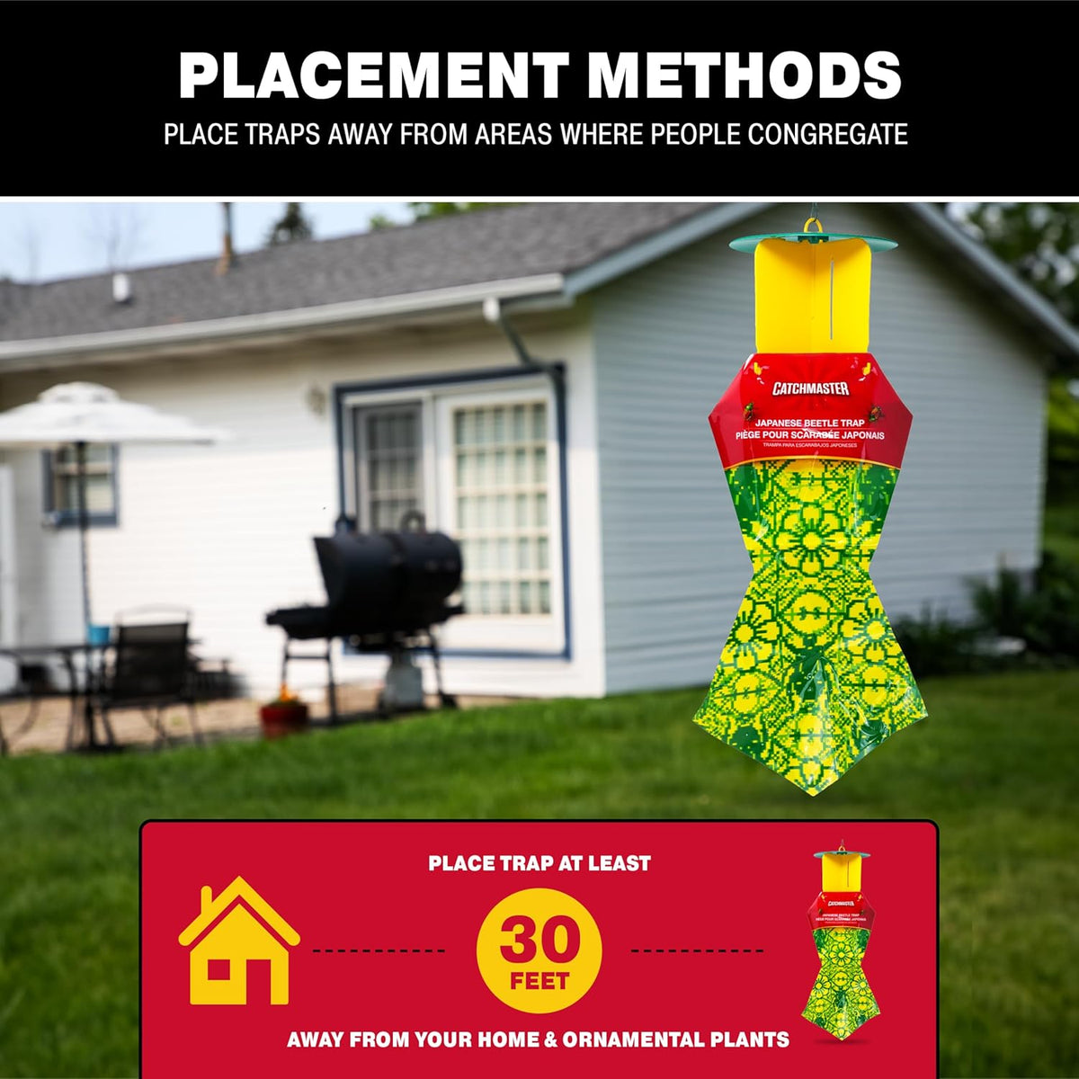 Catchmaster Japanese Beetle Traps Outdoor 3PK, Flying Insect Trap Bag with Lid & Dual Pheromone Food Lure, Hanging Bug Catcher Pest Control for Backyard & Garden, Plants, Trees, Vegetables & Flowers