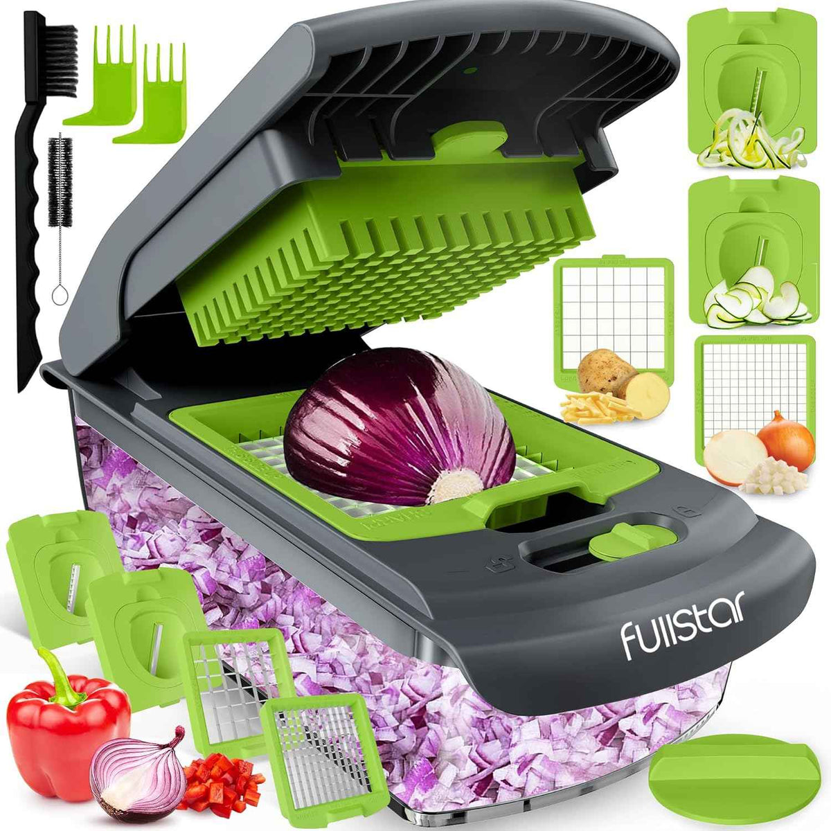 Fullstar The Original Pro Chopper - Vegetable Chopper and Spiralizer, Food Chopper with Container, Fruit Slicer, Kitchen Gadgets & Accessories, Home Essentials (4 in 1, White)