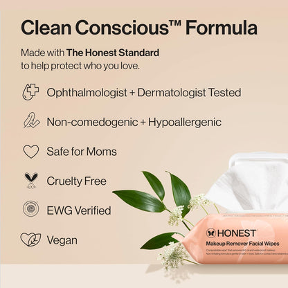 Honest Beauty fragrance-free, plant-based, gentle facial wipes for sensitive skin - 90 count