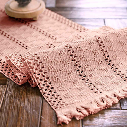 Alynsehom Macrame Table Runner Cream Beige Boho Table Runners with Tassels Hand Woven Cotton Table Runner Rustic Farmhouse Table Runners for Bohemian Kitchen Dining Table(12x71in)