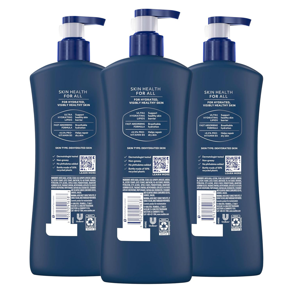 Vaseline Men's Healing Moisture Hand & Body Lotion For Dry or Cracked Skin Fast Absorbing Non-Greasy Lotion for Men 20.3 oz, Pack of 3