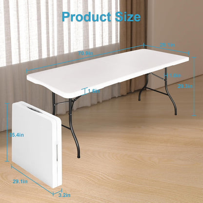 Bblife 6FT Folding Tables Heavy Duty Folding Table, Multi-Functional Fold up Table for Outdoor Camping Picnic Parties, Indoor Events White Training Table with 330lbs Static Weight Capacity