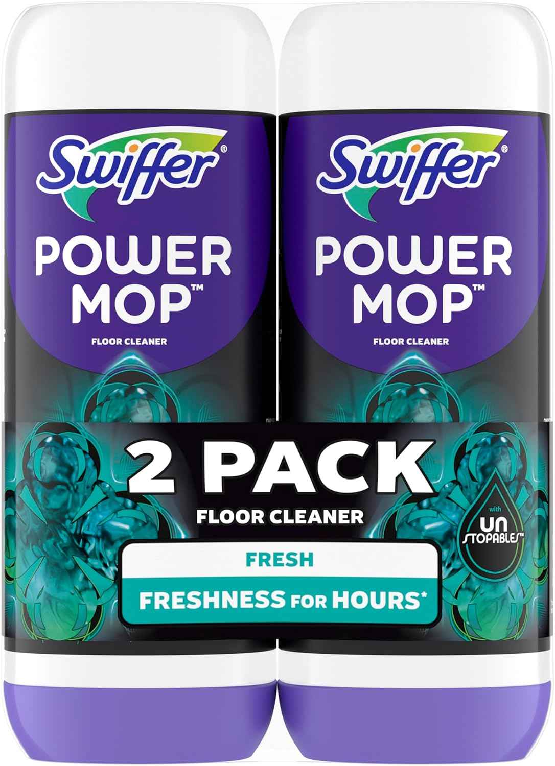 Swiffer PowerMop Floor Cleaning Solution with Unstopables Fresh Scent, PowerMop Refills, Floor Cleaner for Mopping, 25.3 fl oz, 2 Pack