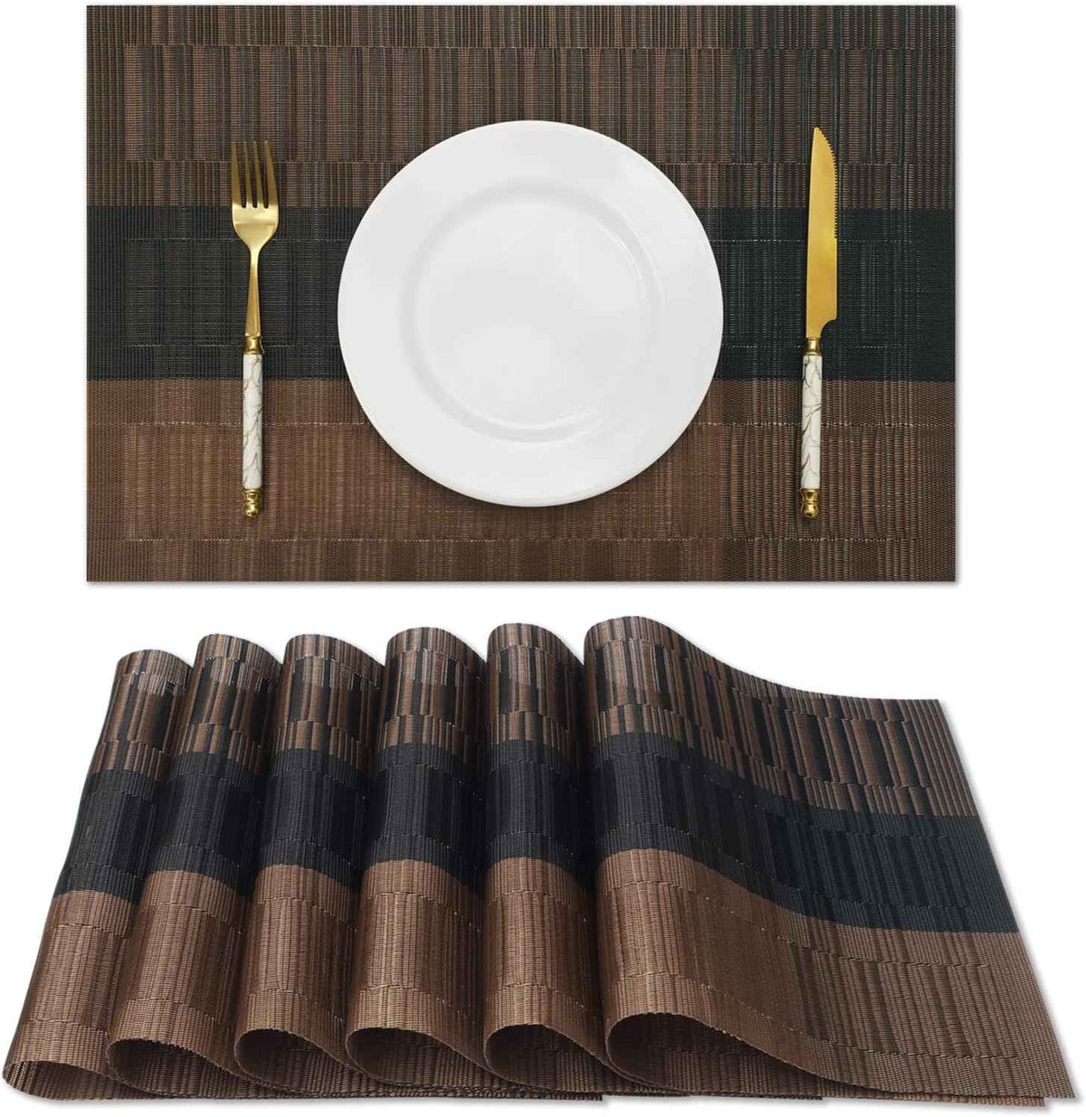 HeloHo Black Placemats Set of 4 Heat-Resistant Washable Place Mats Non-Slip Vinyl Woven Table Mats Wipeable Placemat for Kitchen Dining Table Decoration Indoor Outdoor