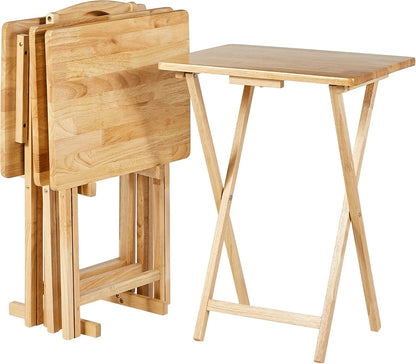 Foldable TV Dinner Tray Table with Storage Rack, 14.6 L x 19 W x 26 H inch, Natutral, 4-Pack