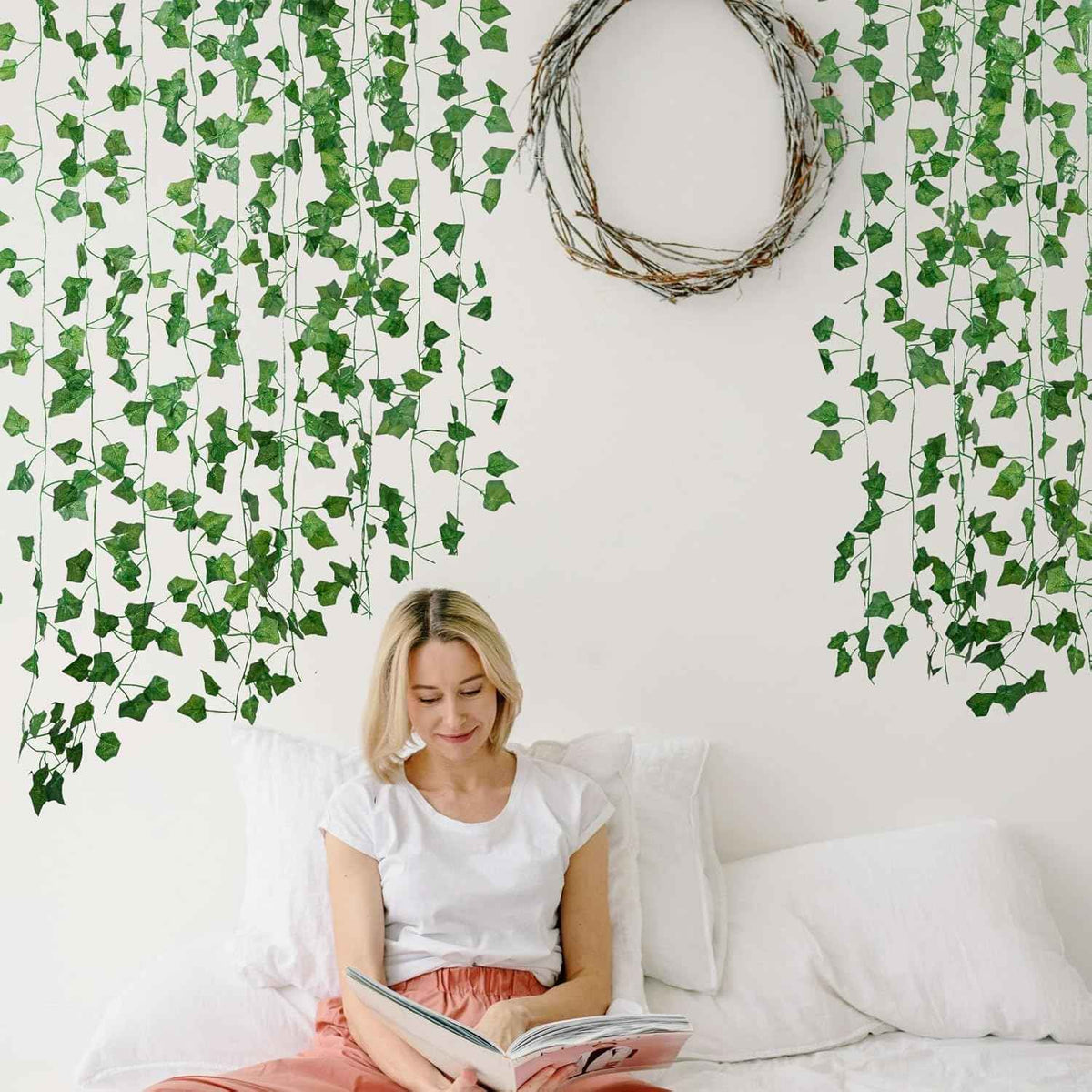 Fake Vines for Room Decor(12 Pack 84 Feet) Aesthetic Artificial Plant Ivy Leaves Hanging Greenery Garlands for Home Bedroom Wall Wedding Christmas Party Office Patio Outdoor Garden Décor