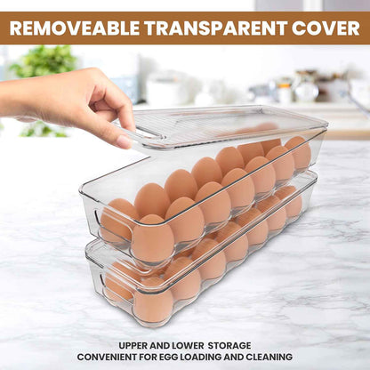 Utopia Home Egg Container With Lid and Handle for Refrigerator Organization- Pack of 2 - Clear Stackable Egg Holder for Kitchen or Pantry Organizers and Storage