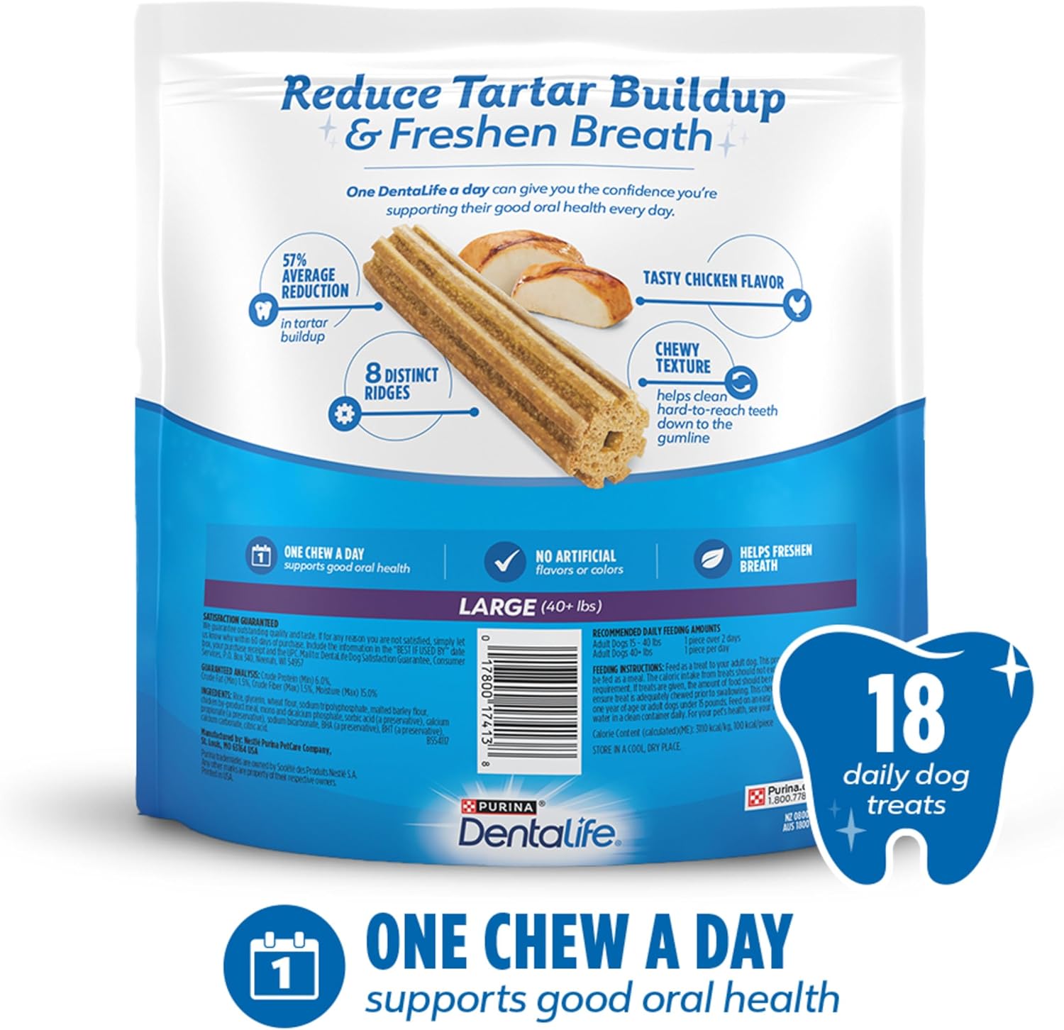 PLrina DentaLife Made in USA Facilities Large Dog Dental Chews, Daily - 18 ct. Pouch