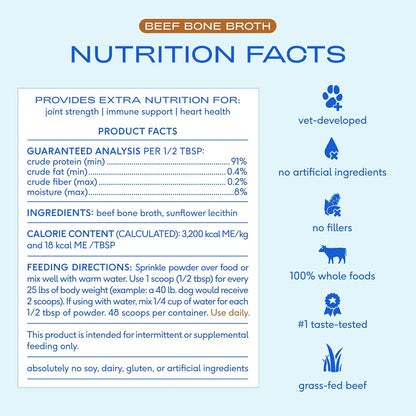 Native Pet Bone Broth for Dogs - Made with Real Grass-Fed Beef, Dog Food Toppers for Picky Eaters - Hydration & Nutrition for Joint Health, 48 Scoops