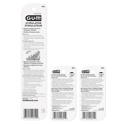GUM Stimulator Permanent Handle - Long Handled Massager Remove Plaque & Promote Health (Handle + 2 Refill Packs)