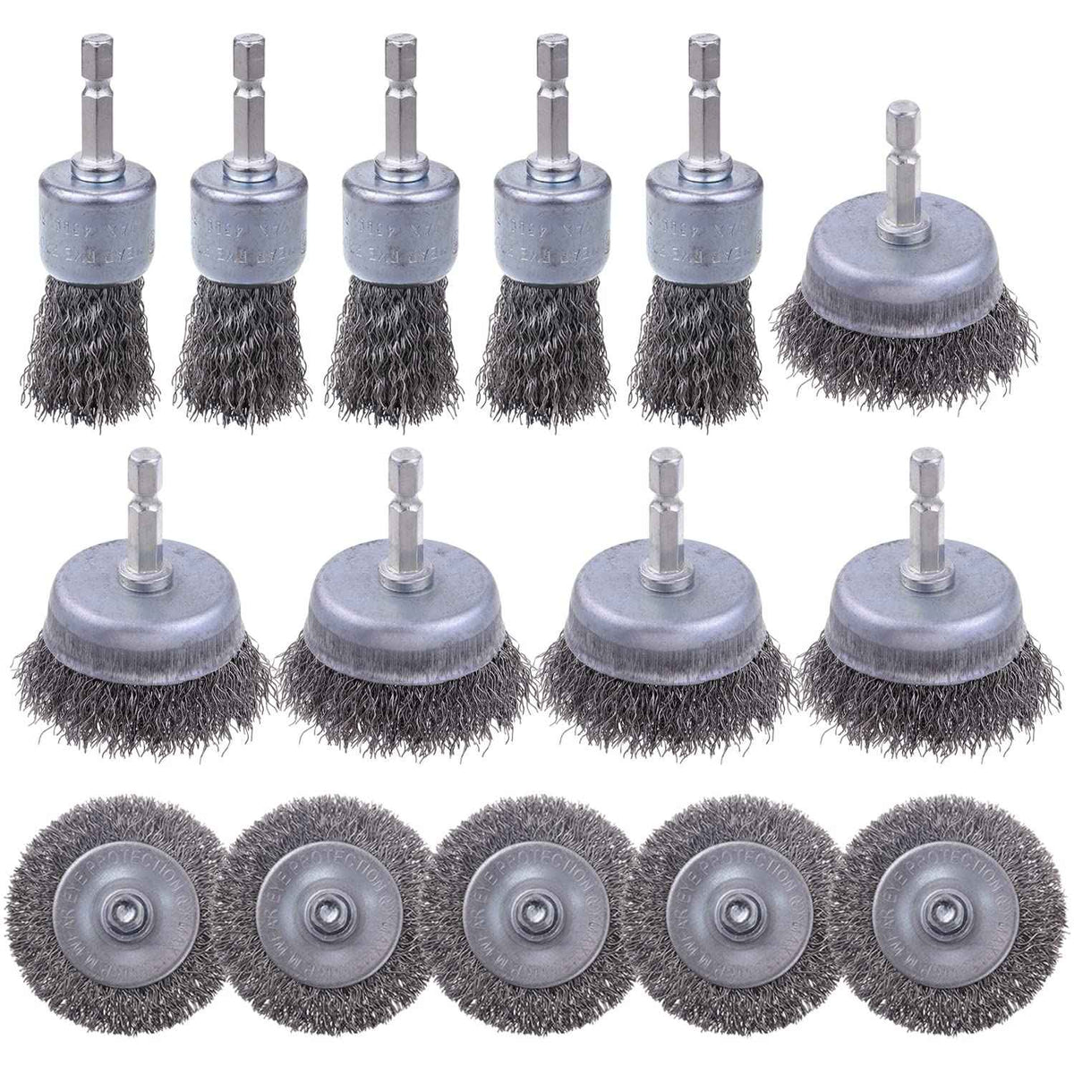 Rocaris 6 Pack Carbon Steel Wire Wheel and Pen Brush Set with 1/4-Inch Hex Shank for Rust Removal, Corrosion and Scrub Surfaces