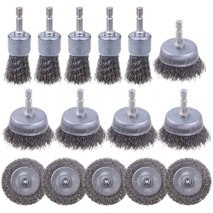 Rocaris 6 Pack Carbon Steel Wire Wheel and Pen Brush Set with 1/4-Inch Hex Shank for Rust Removal, Corrosion and Scrub Surfaces