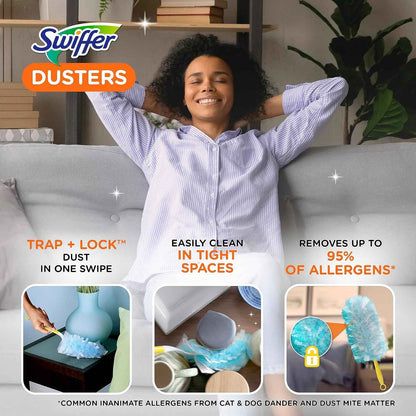 Swiffer TRAP + LOCK Duster Starter Kit, Includes 1 Handle and 5 Dusters for Allergen-Grabbing Dusting