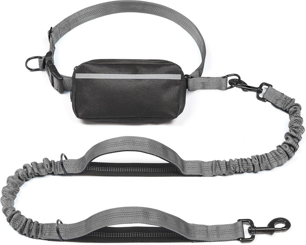 iYoShop hands-free dog leash with zipper pouch and dual padded handles for medium and large dogs (large, 25-120 lbs, black)