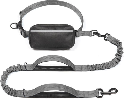 iYoShop hands-free dog leash with zipper pouch and dual padded handles for medium and large dogs (large, 25-120 lbs, black)